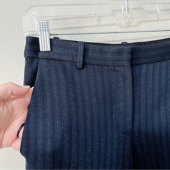 Theory Tailor Trouser C Cropped Dress Pant Pale Stripe Knit Navy Blue Size 00 - Picture 7 of 13